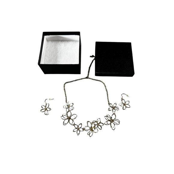 Floral Gold-Tone Necklace & Earring Set With Gift Box - Picture 1 of 6